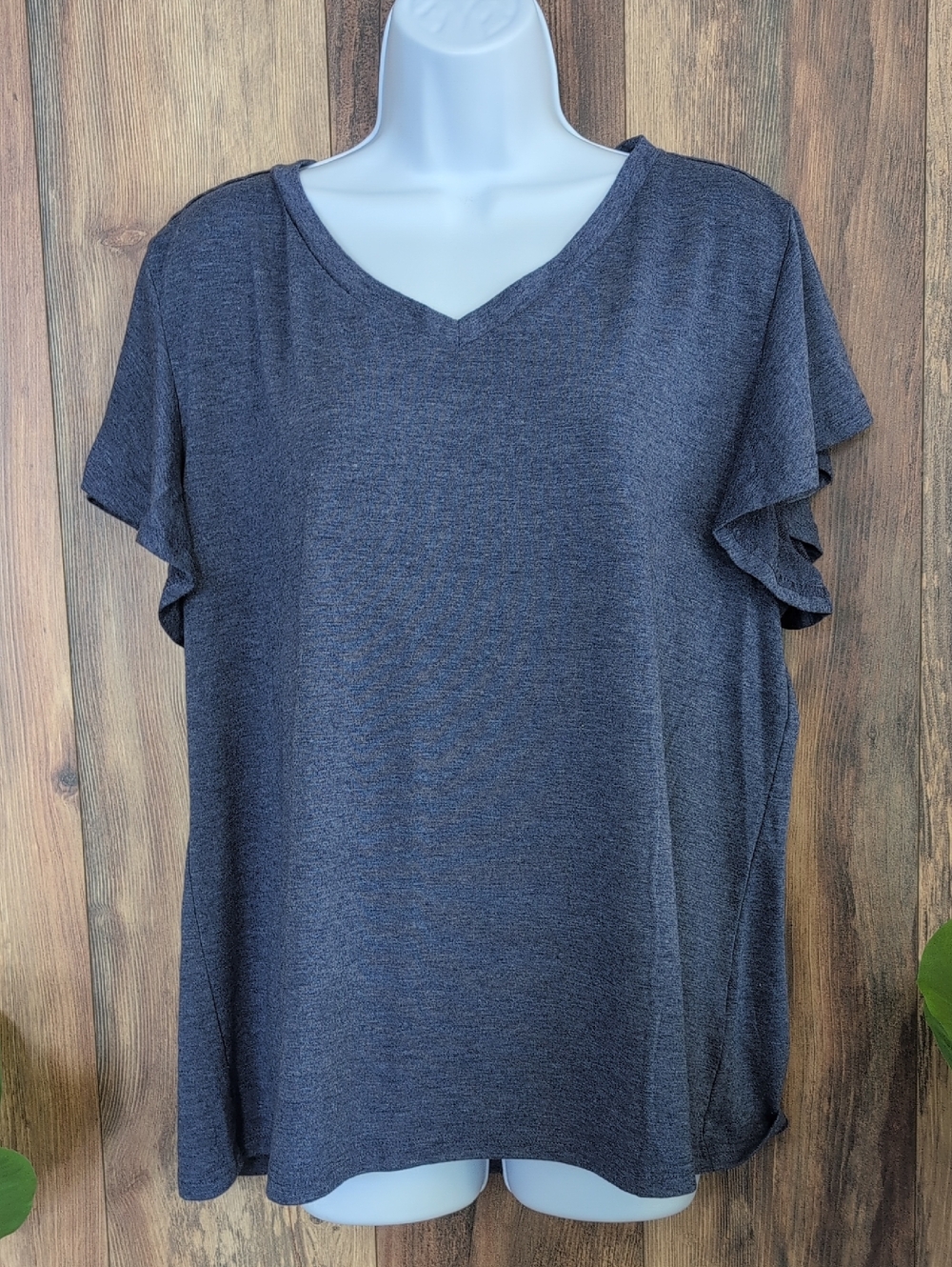 EKouaer Women's V-Neck Flutter Sleeve Tee Tshirt XL          AC